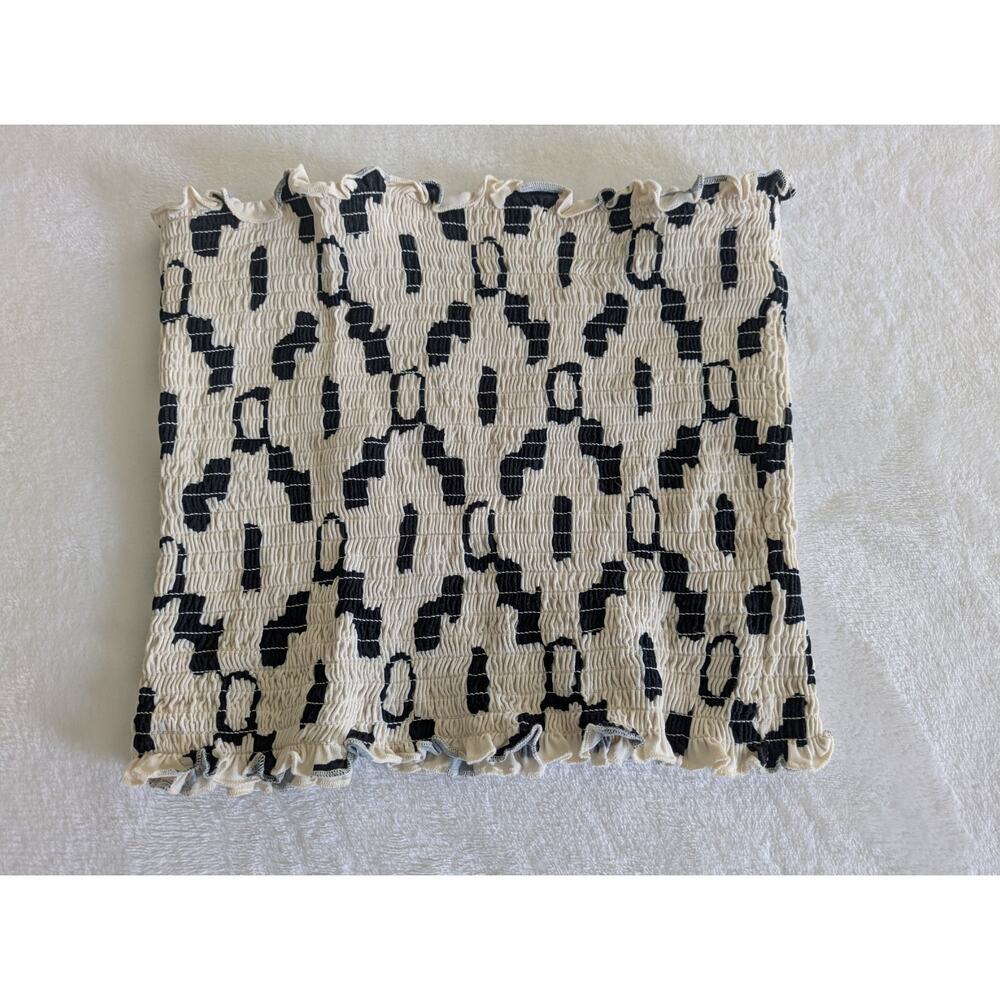 H&M Tube Top‎ Womens Size Medium Black Cream Geometric Cropped Strapless Stretch